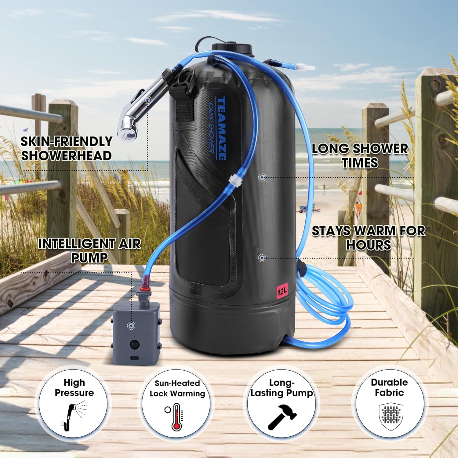 Teamaze 12L Portable Camping Shower Review — RV va Camping uchun Quyoshli Portativ Dush